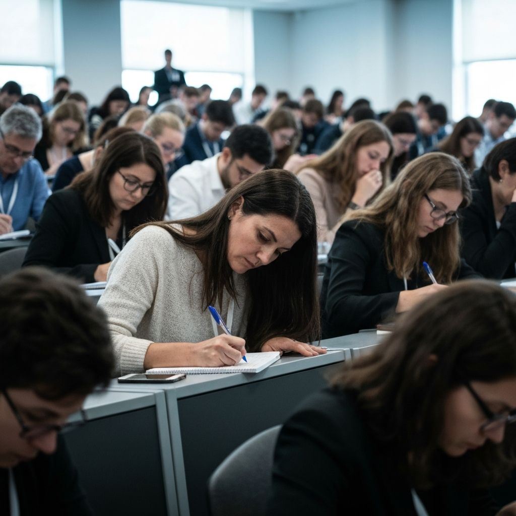 セミナー会場でノートを取る女性の後ろ姿